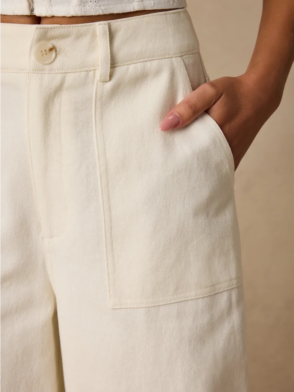 NWT Lulus Merritt Cream Twill Barrel Leg Pants - Picture 4 of 4